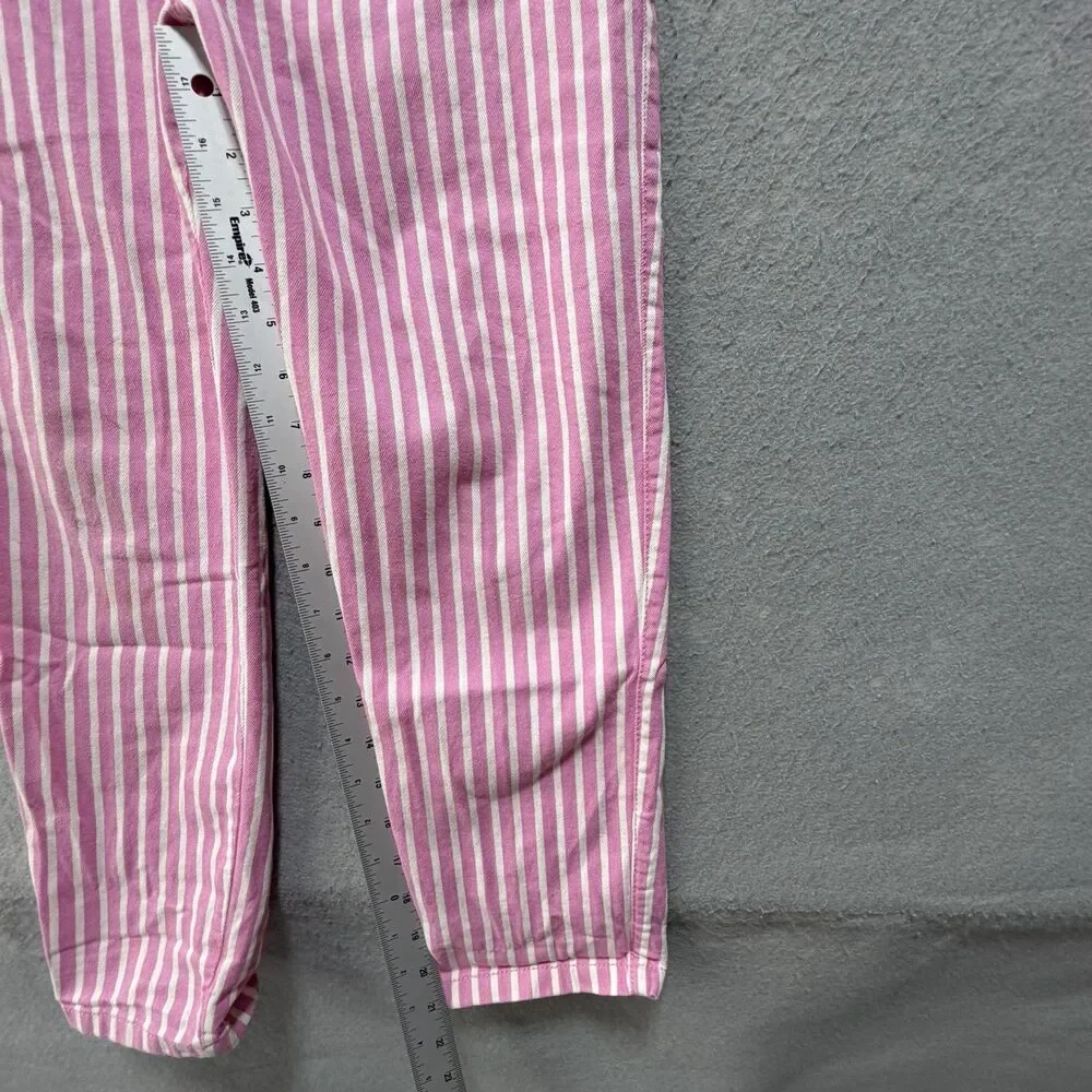 Mini Boden Overalls Romper Kids Girls Size 7-8Y Pink Stripe Flowers Cotton Blend